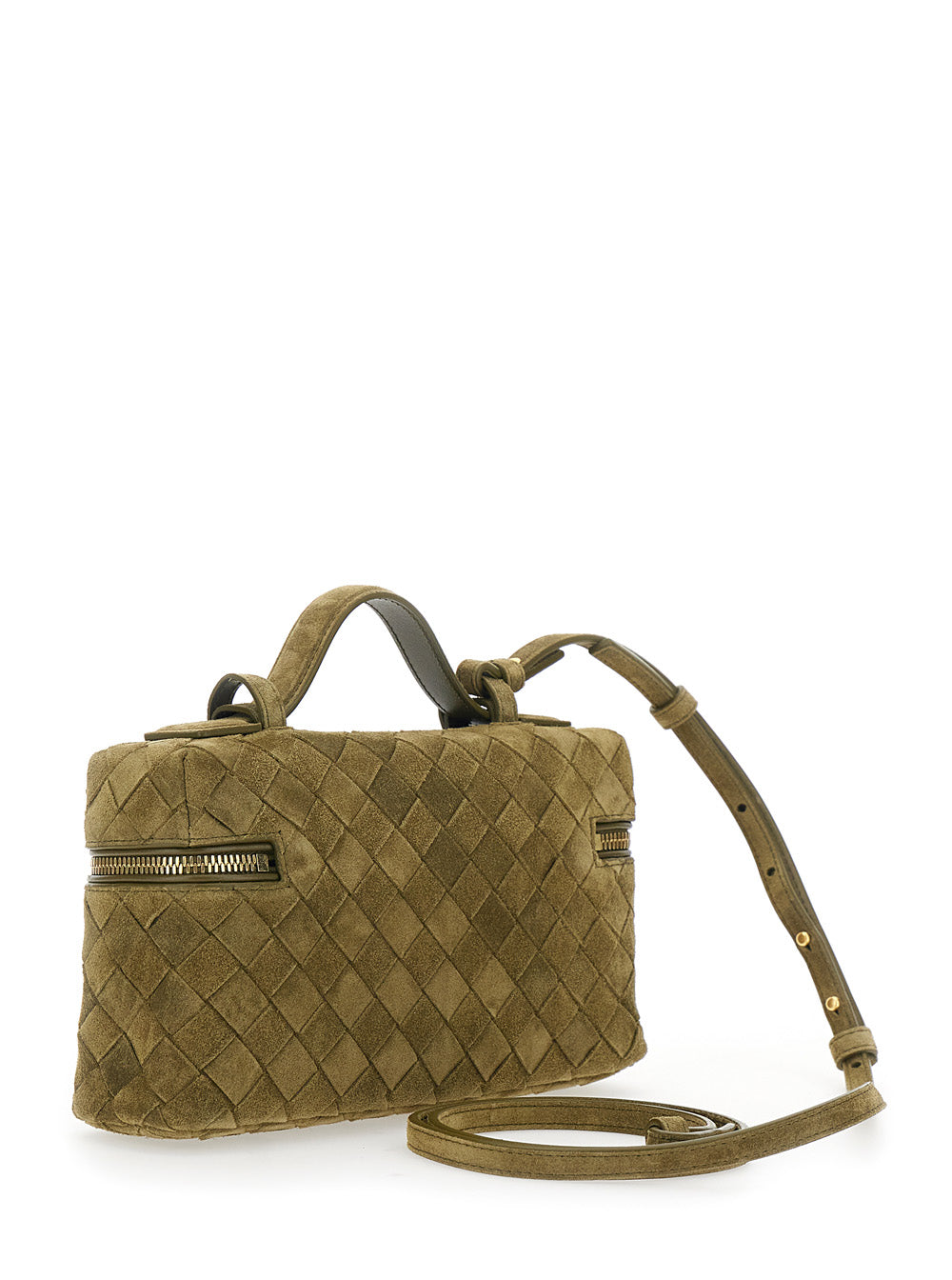 Bottega Veneta Women Green Vanity Case With Intreccio Motif In Suede Woman BOTTEGA VENETA