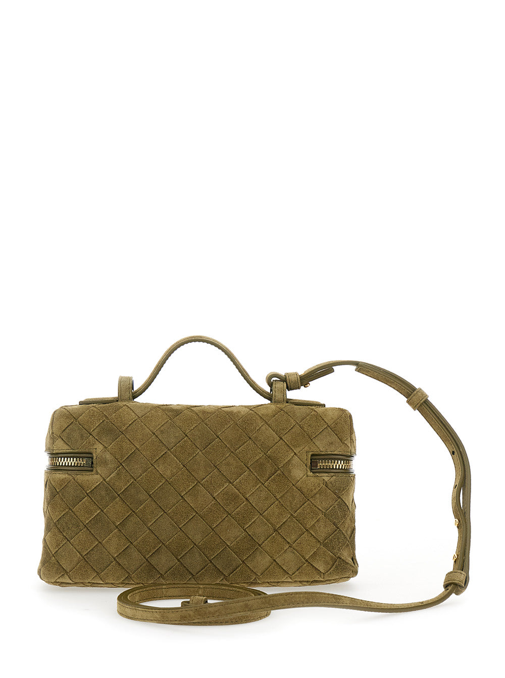 Bottega Veneta Women Green Vanity Case With Intreccio Motif In Suede Woman BOTTEGA VENETA