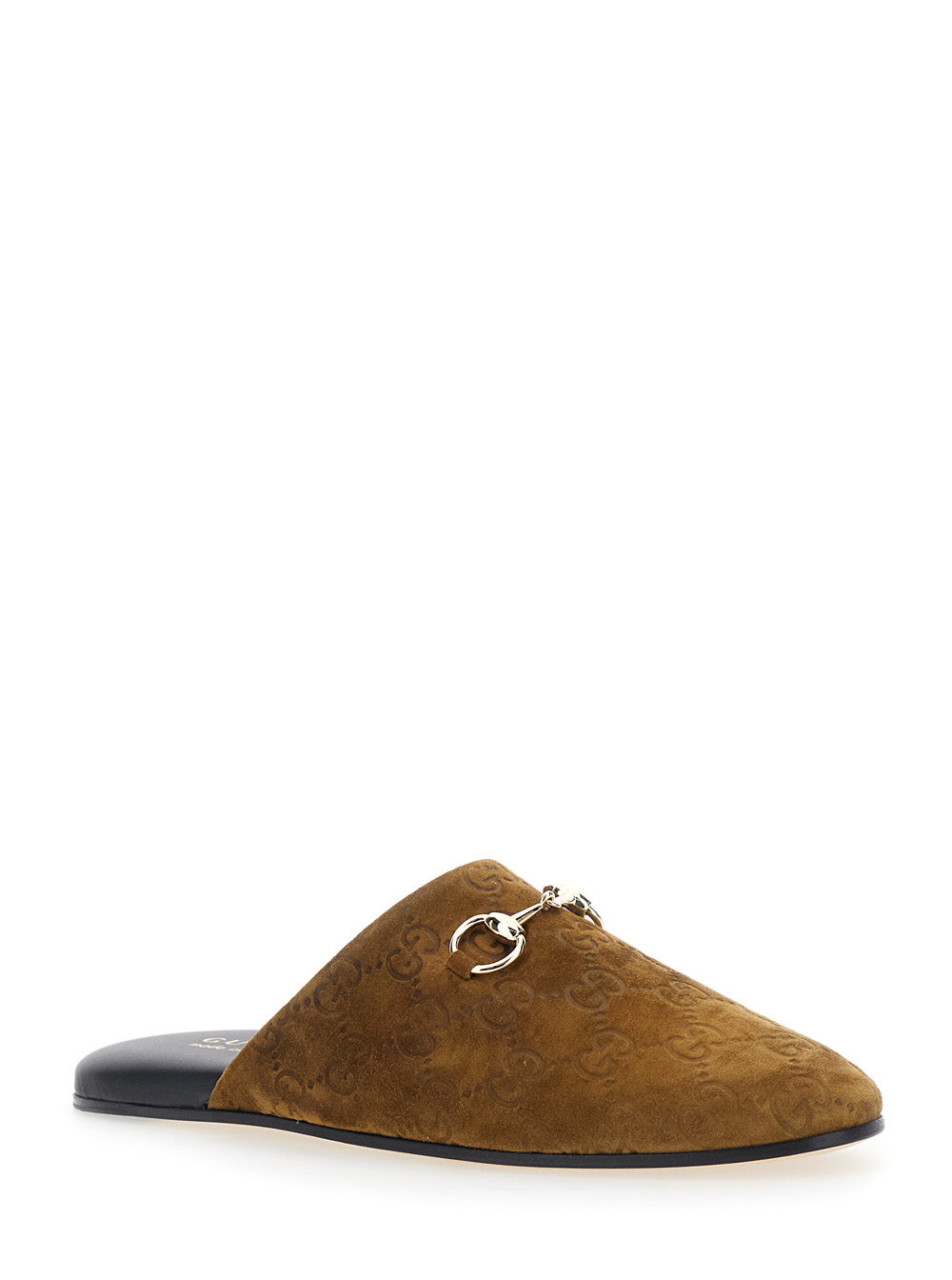 Gucci Women Brown Mule With Horsebit On The Front And All-Over Gg Motif In Suede Woman GUCCI