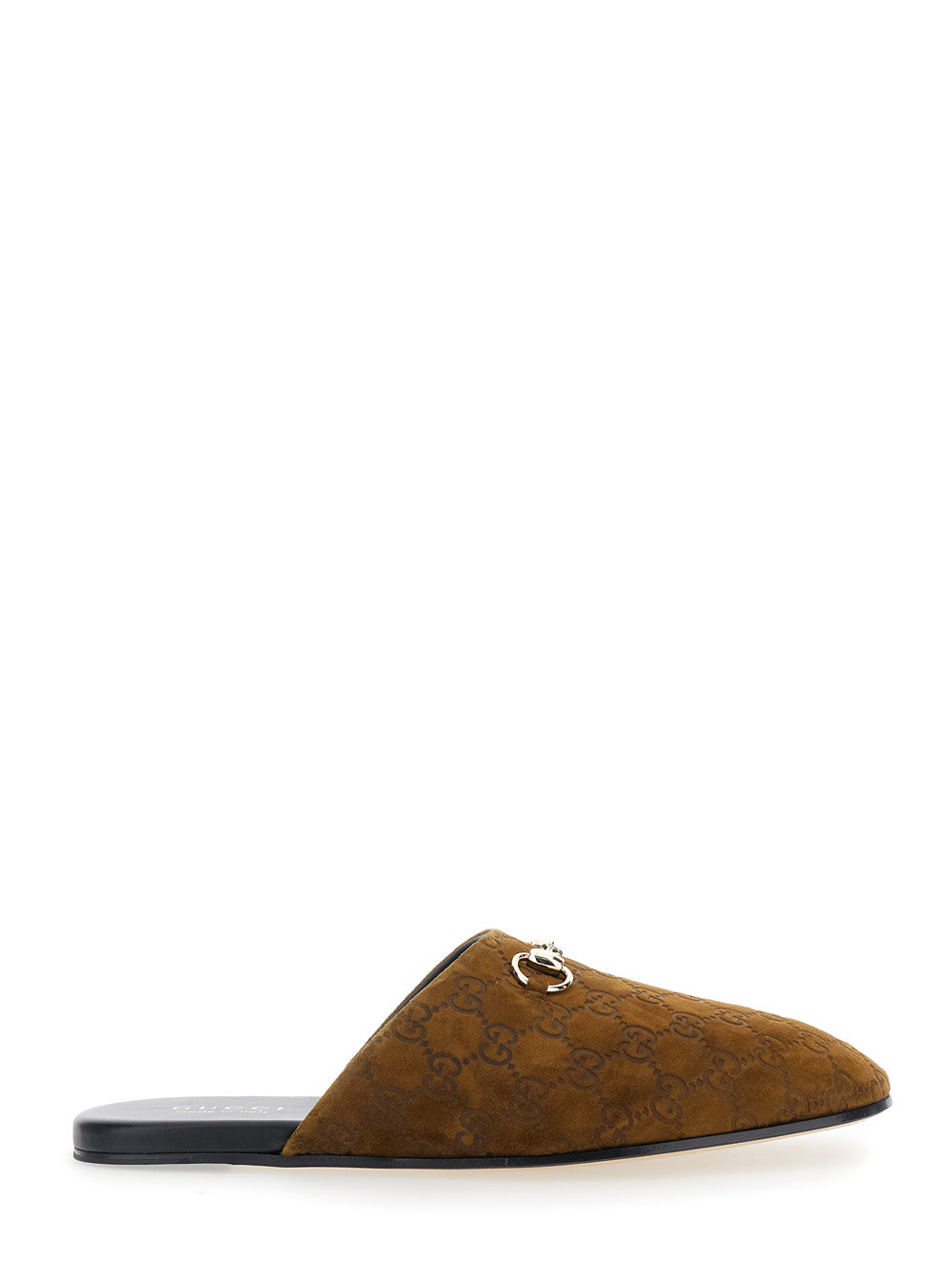 Gucci Men Brown Mule With Horsebit On The Front And All-Over Gg Motif In Suede Man GUCCI