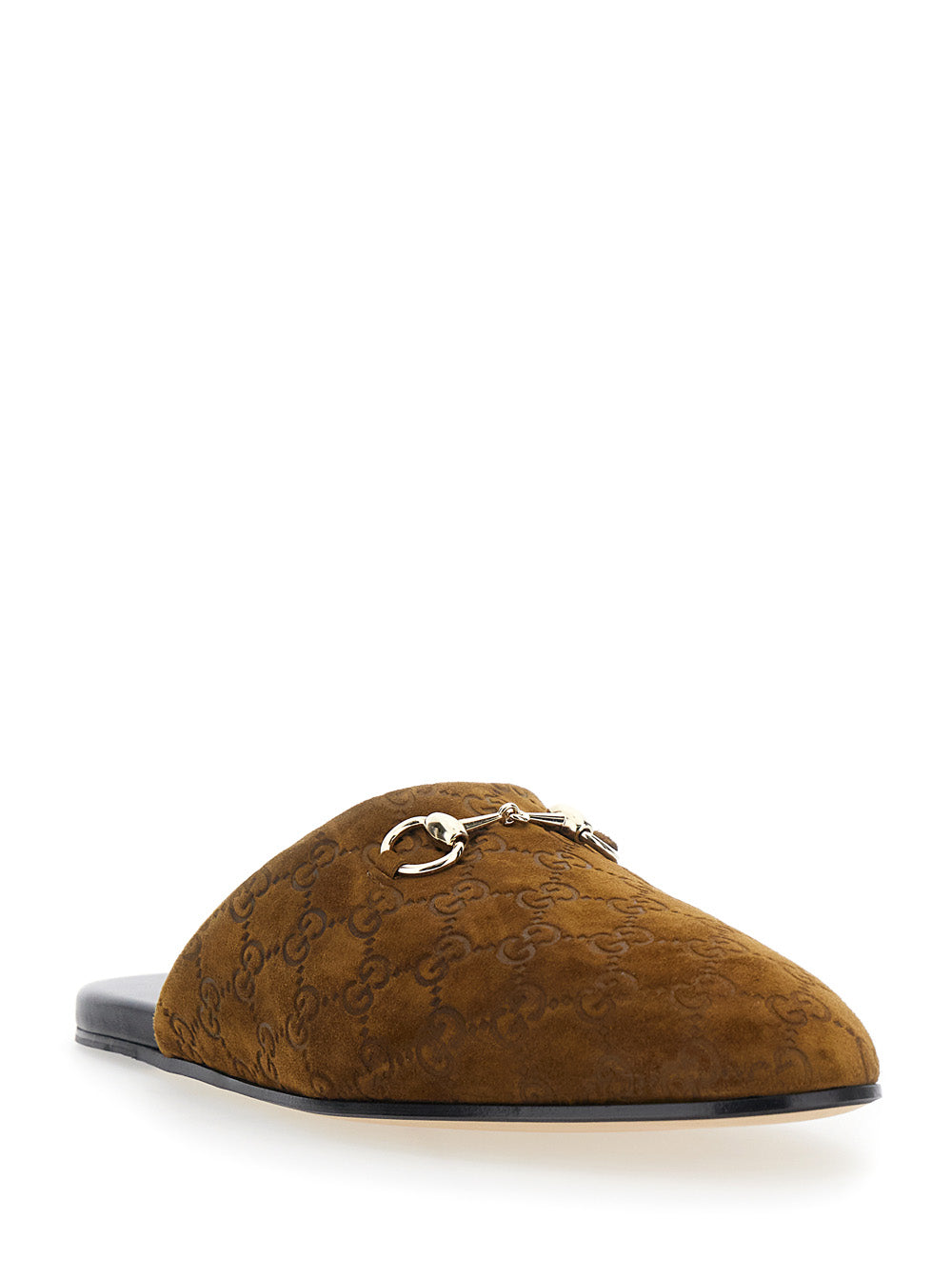 Gucci Men Brown Mule With Horsebit On The Front And All-Over Gg Motif In Suede Man GUCCI