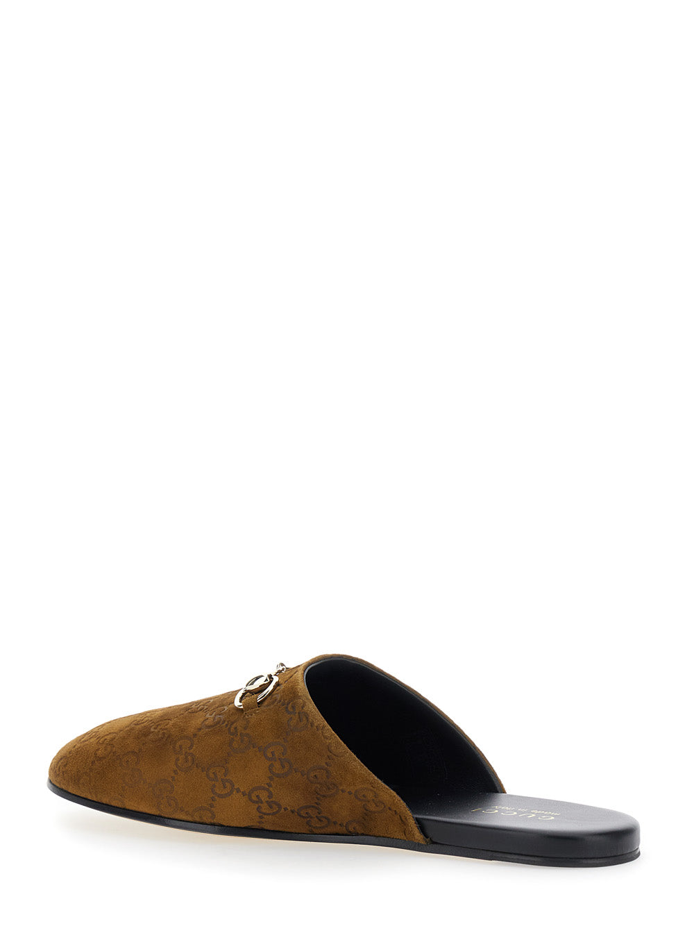 Gucci Men Brown Mule With Horsebit On The Front And All-Over Gg Motif In Suede Man GUCCI