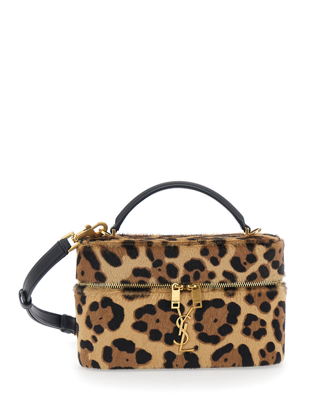 Saint Laurent Women 'Gaby Mini' Brown Bag With Cassandre Logo On The Front And All-Over Leopard Print In Pony Skin Woman SAINT LAURENT