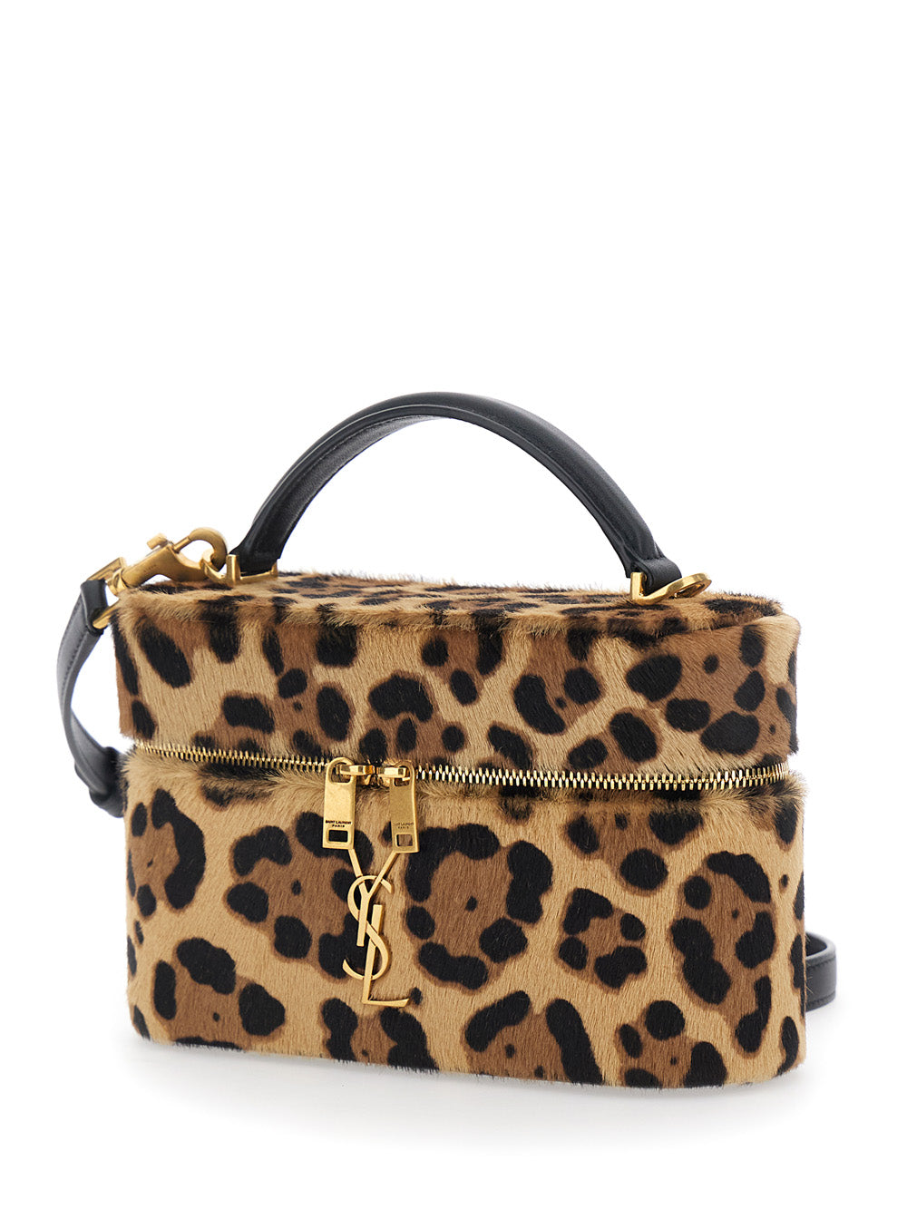 Saint Laurent Women 'Gaby Mini' Brown Bag With Cassandre Logo On The Front And All-Over Leopard Print In Pony Skin Woman SAINT LAURENT