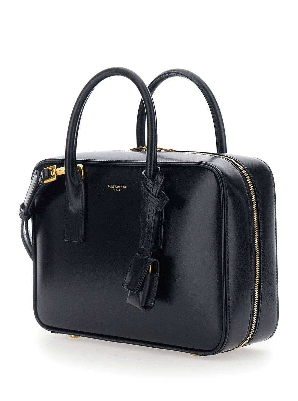 Saint Laurent Women 'Sac De Jour' Black Handbag With Logo Lettering And Pendant Padlock Detail In Leather Woman SAINT LAURENT