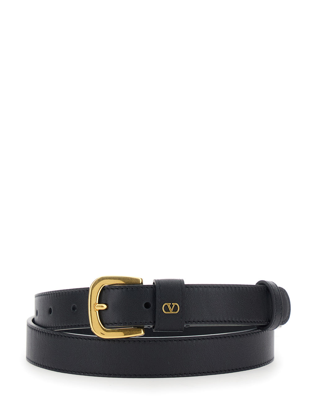 Valentino Garavani Men Black Belt With Front Buckle Closure And Vlogo Plaque On The Loop In Leather Man VALENTINO GARAVANI