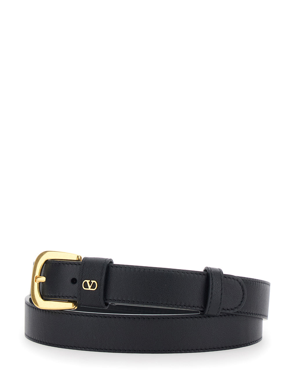 Valentino Garavani Men Black Belt With Front Buckle Closure And Vlogo Plaque On The Loop In Leather Man VALENTINO GARAVANI