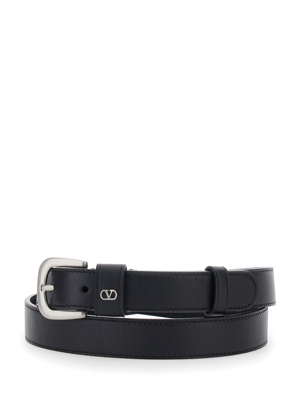 Valentino Garavani Men Black Belt With Front Buckle Closure And Vlogo Plaque On The Loop In Leather Man