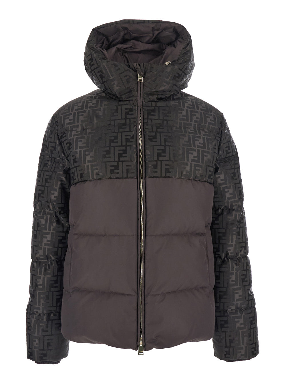 Fendi Women Brown Down Jacket With Drawstring Hood And Ff Motif In Tech Fabric Woman FENDI