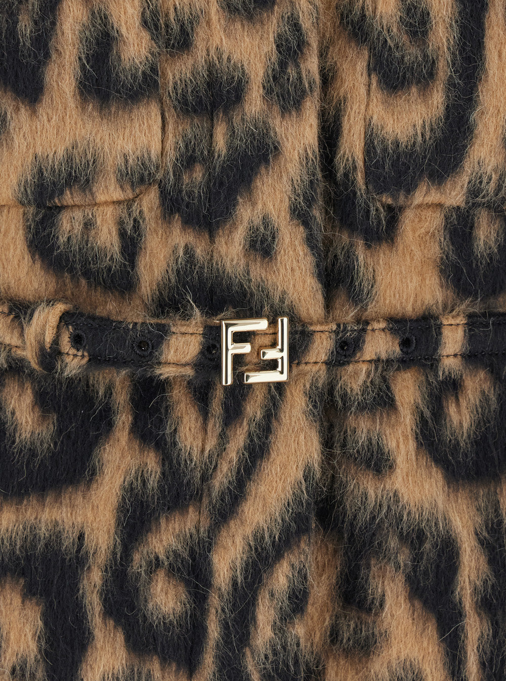 Fendi Women Multicolor Coat With Ff Buckled Belt On The Front And All-Over Leopard Motif In Wool Blend Woman FENDI