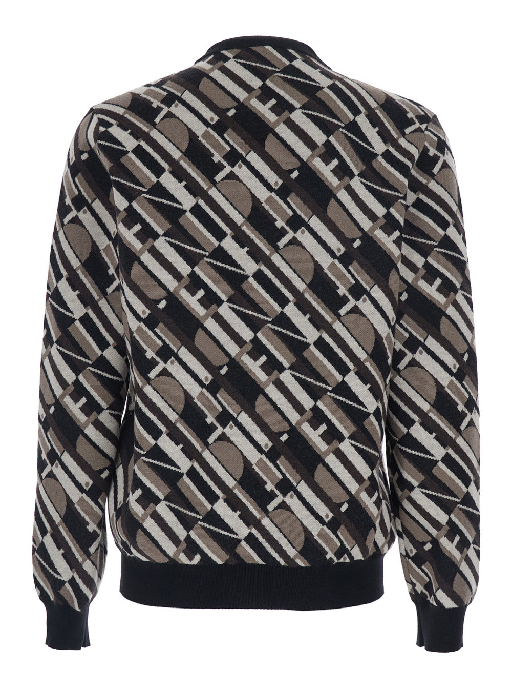 Fendi Men Brown Crewneck Sweater With All-Over Geometric Motif In Wool Man FENDI