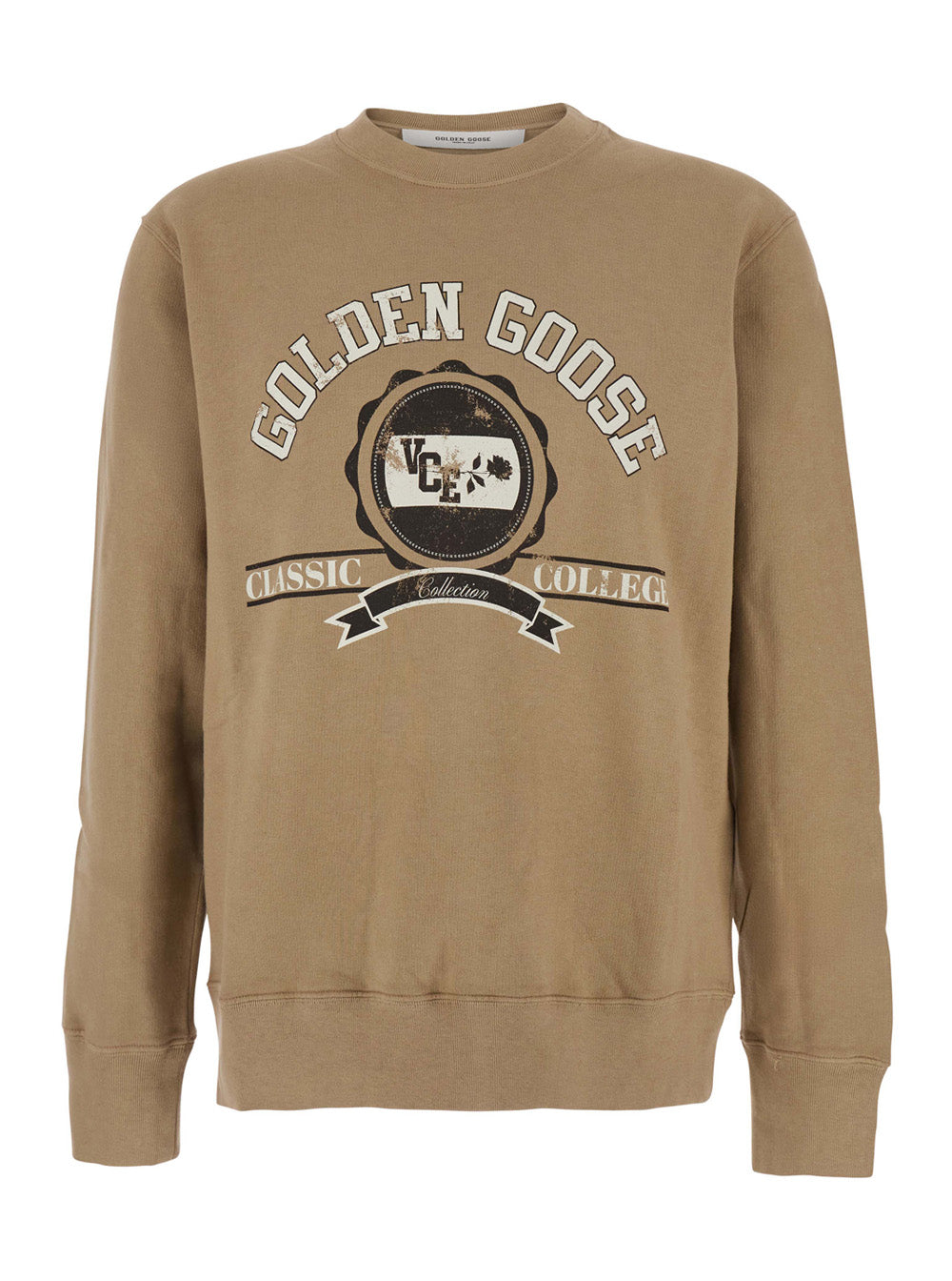 Golden Goose Men Beige Crewneck Sweatshirt With Maxi Print On The Front In Cotton Man GOLDEN GOOSE