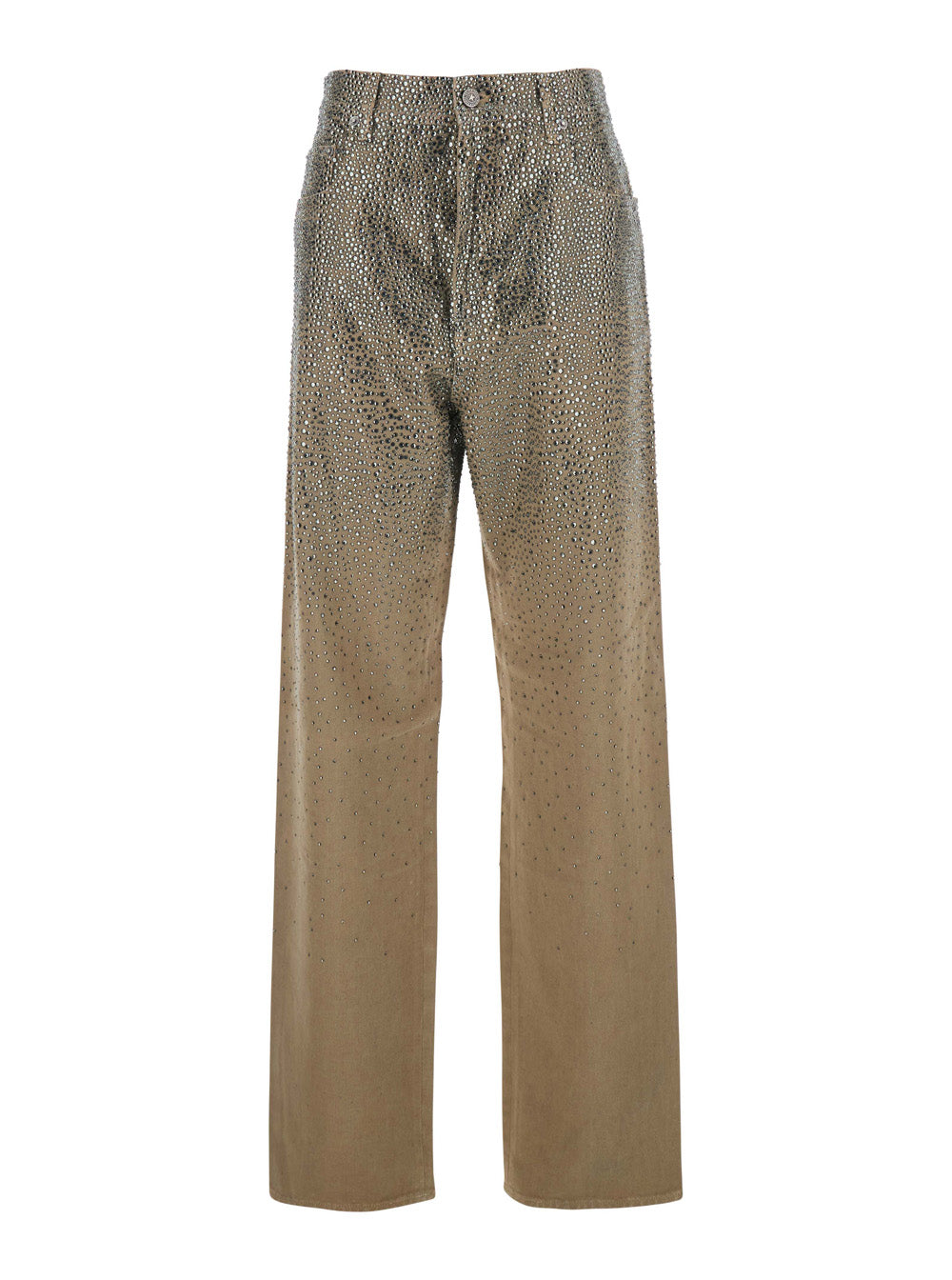 Golden Goose Women Beige Pants With Faded Crystal Embellishment And Belt Loops In Cotton Blend Woman GOLDEN GOOSE