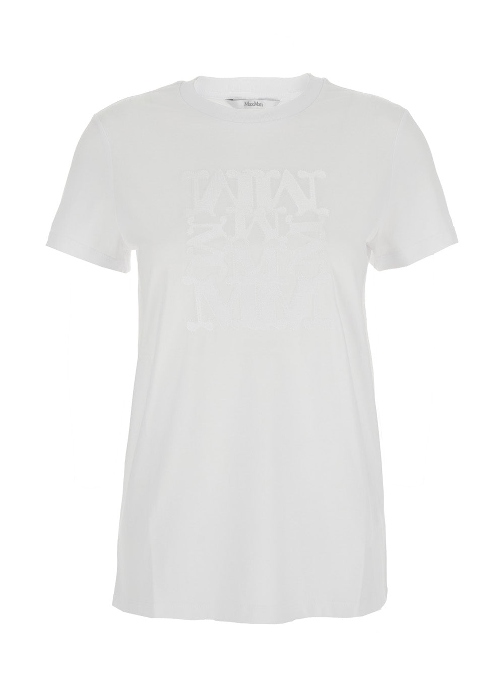 Max Mara Women White Crewneck T-Shirt With Tonal Logo On The Front In Cotton Woman MAX MARA