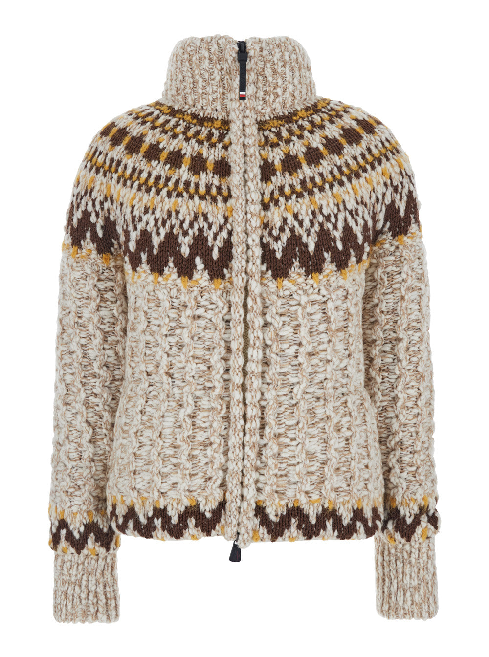 Moncler Grenoble Women Beige Jacket With Geometric Motif And Ribbed Trims In Wool Blend Woman MONCLER GRENOBLE