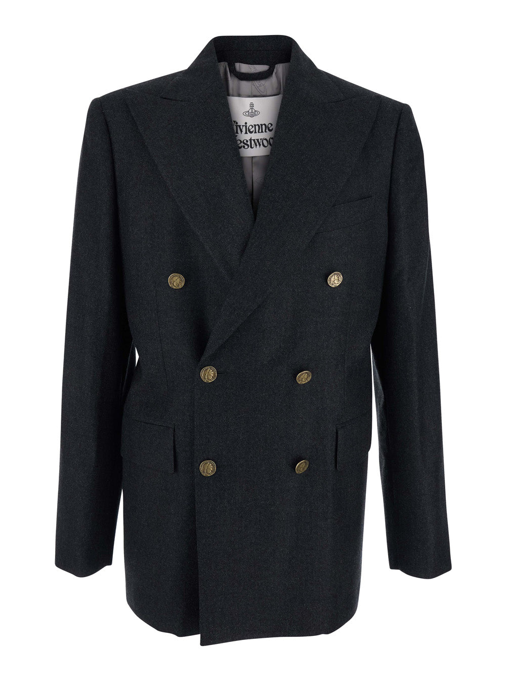 Vivienne Westwood Men Grey Double-Breasted Jacket With Wide Peak Lapels In Wool Man VIVIENNE WESTWOOD