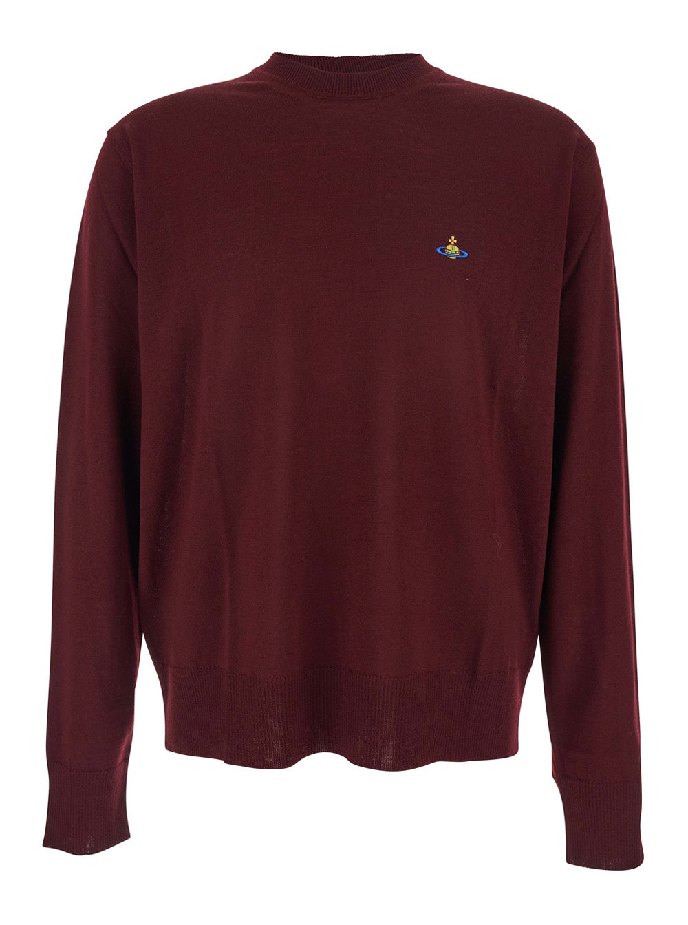 Vivienne Westwood Men Bordeaux Crew Neck Sweater With Dropped Shoulders And Orb Logo On The Front In Wool Blend Man VIVIENNE WESTWOOD