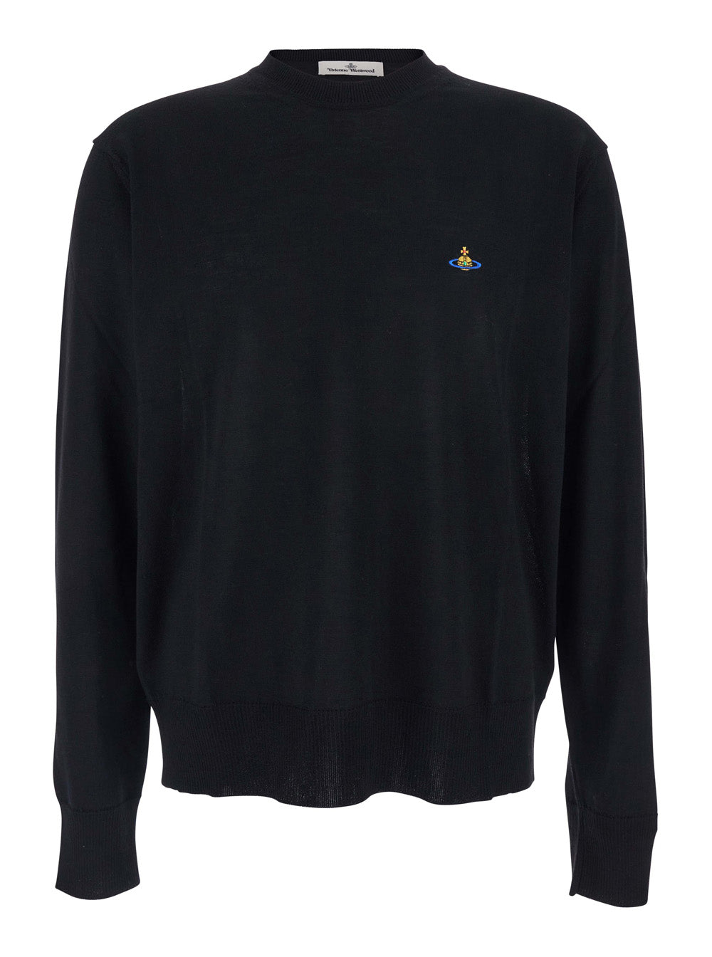 Vivienne Westwood Men Black Crew Necksweater With Orb Logo Embroidered On The Front In Wool Blend Man VIVIENNE WESTWOOD