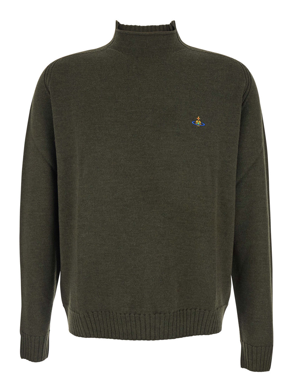 Vivienne Westwood Men Green Crew Neck Sweater With Orb Logo Embroidered On The Front In Wool Blend Man VIVIENNE WESTWOOD