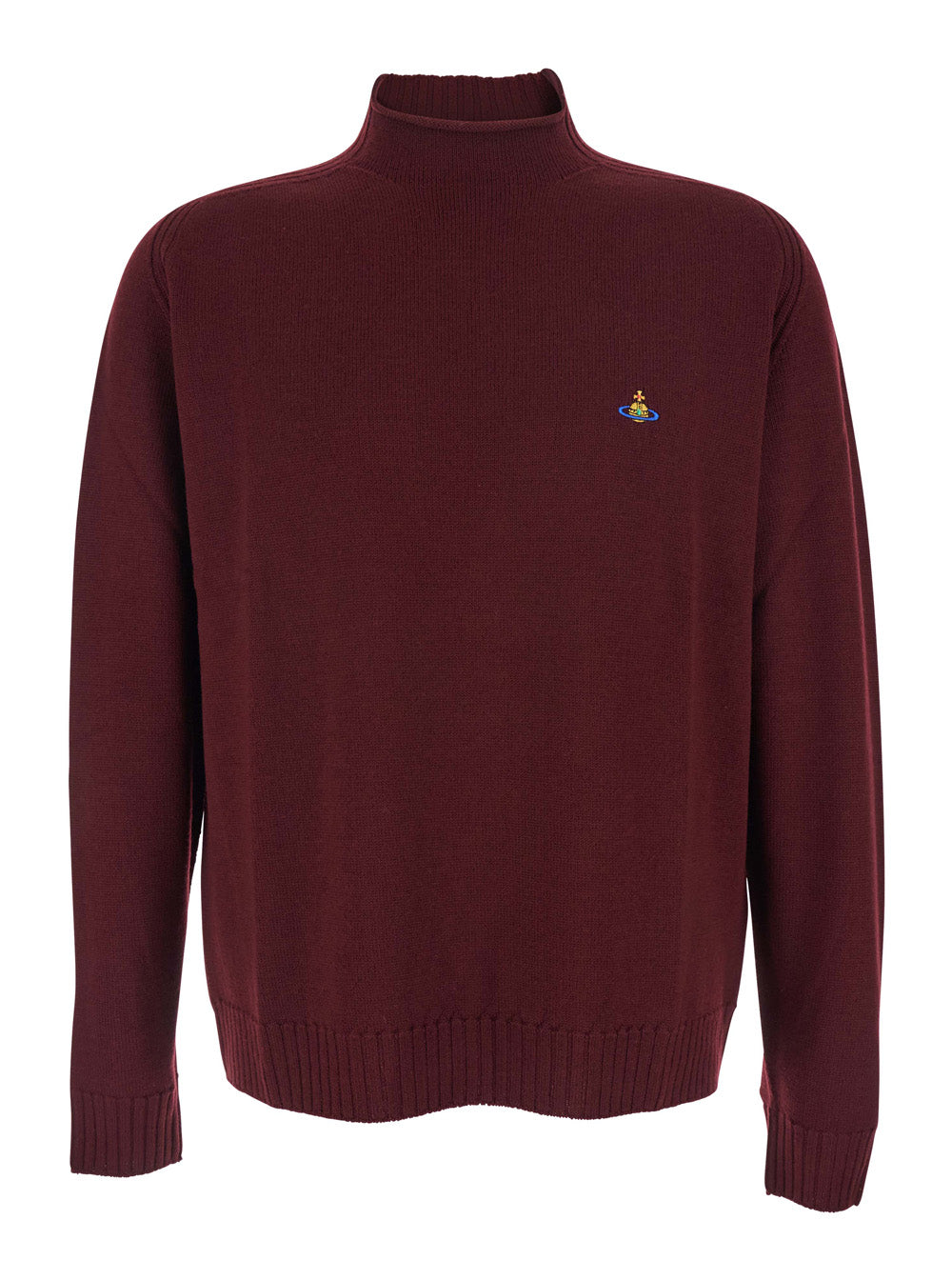 Vivienne Westwood Men Bordeaux Turtleneck Sweater With Orb Logo Embroidered On The Front In Wool Blend Man VIVIENNE WESTWOOD
