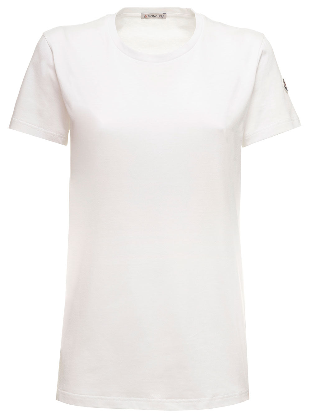 Moncler Women White T-Shirt In Jersey With Logo Patch On The Sleeve Moncler Woman MONCLER