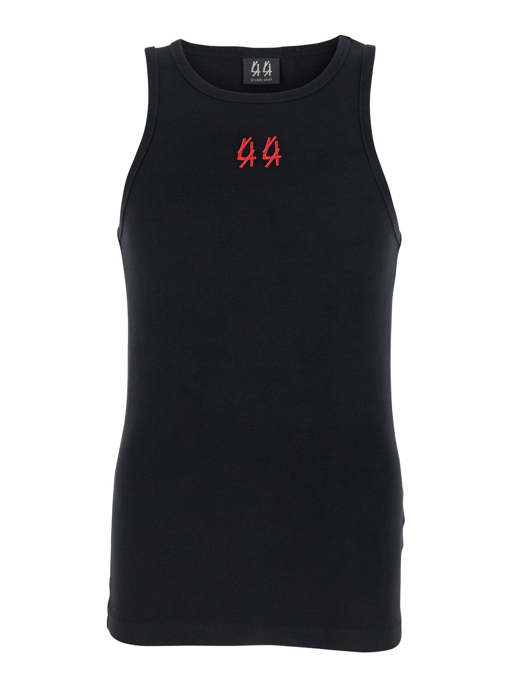 44 Label Group Men Black Crewneck Sleeveless Top With Embroidery On The Front In Cotton Man 44 LABEL GROUP