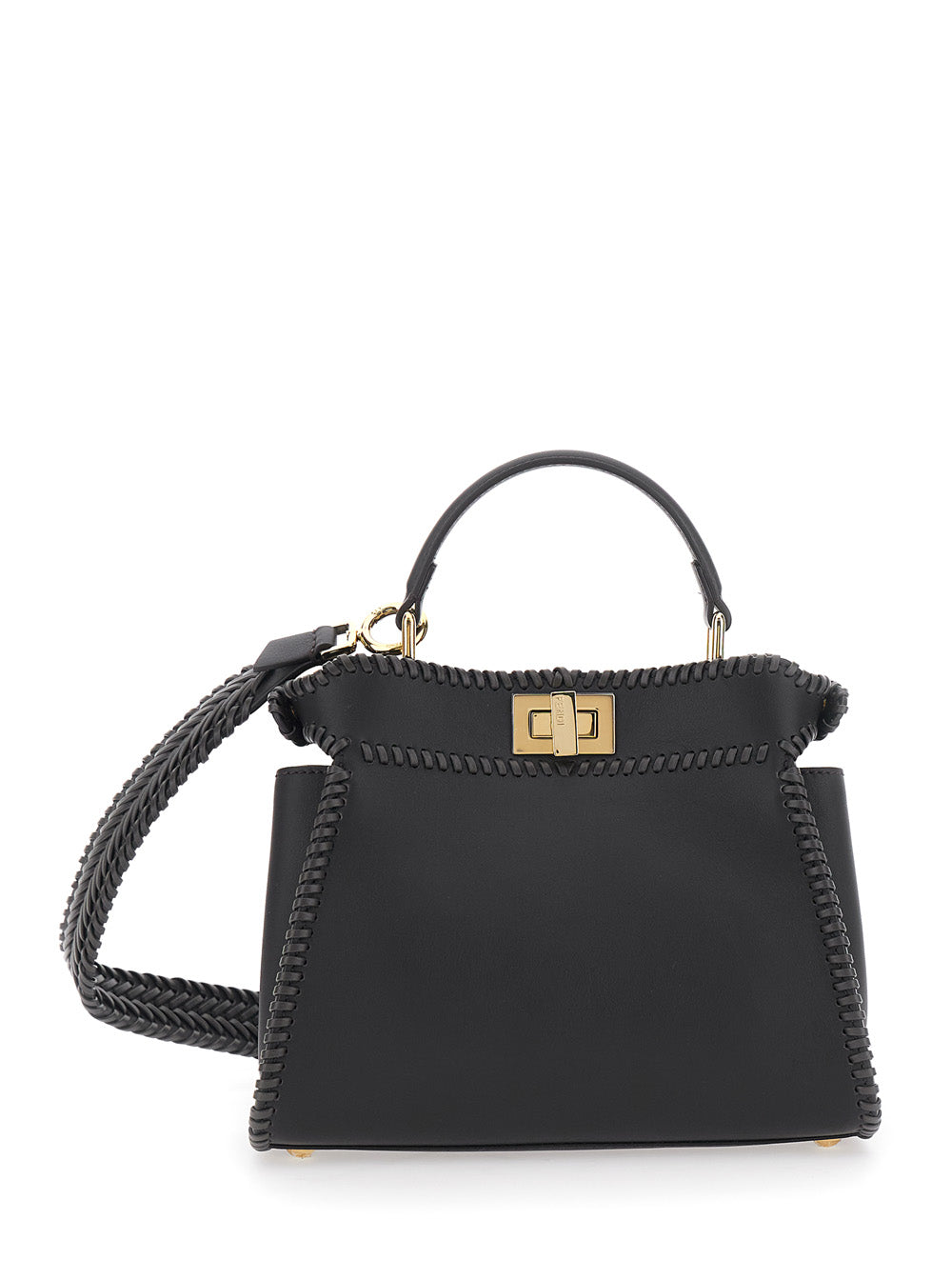 Fendi Women 'Mini Peekaboo' Black Handbag With Twist Lock In Leather Woman FENDI