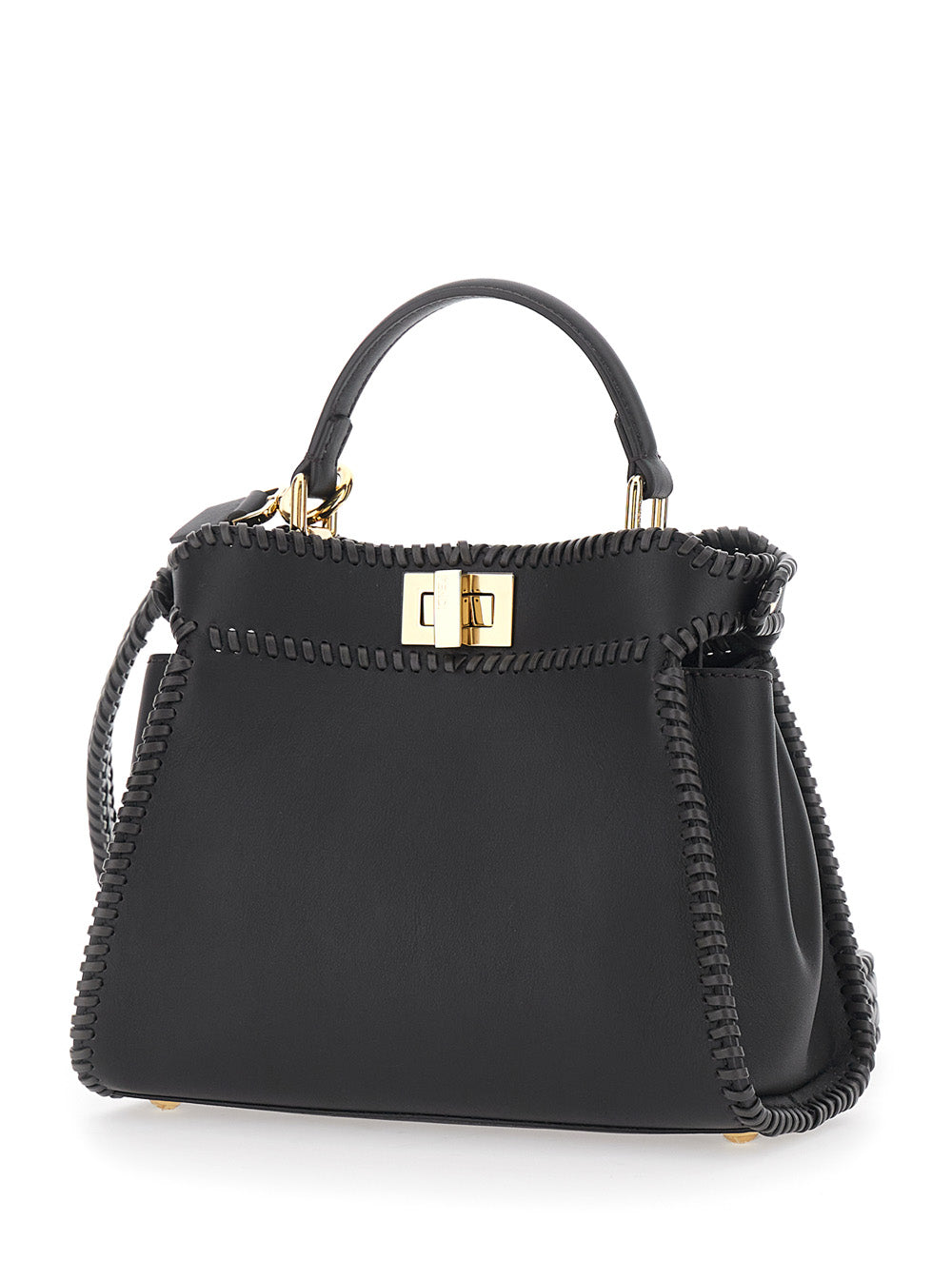 Fendi Women 'Mini Peekaboo' Black Handbag With Twist Lock In Leather Woman FENDI