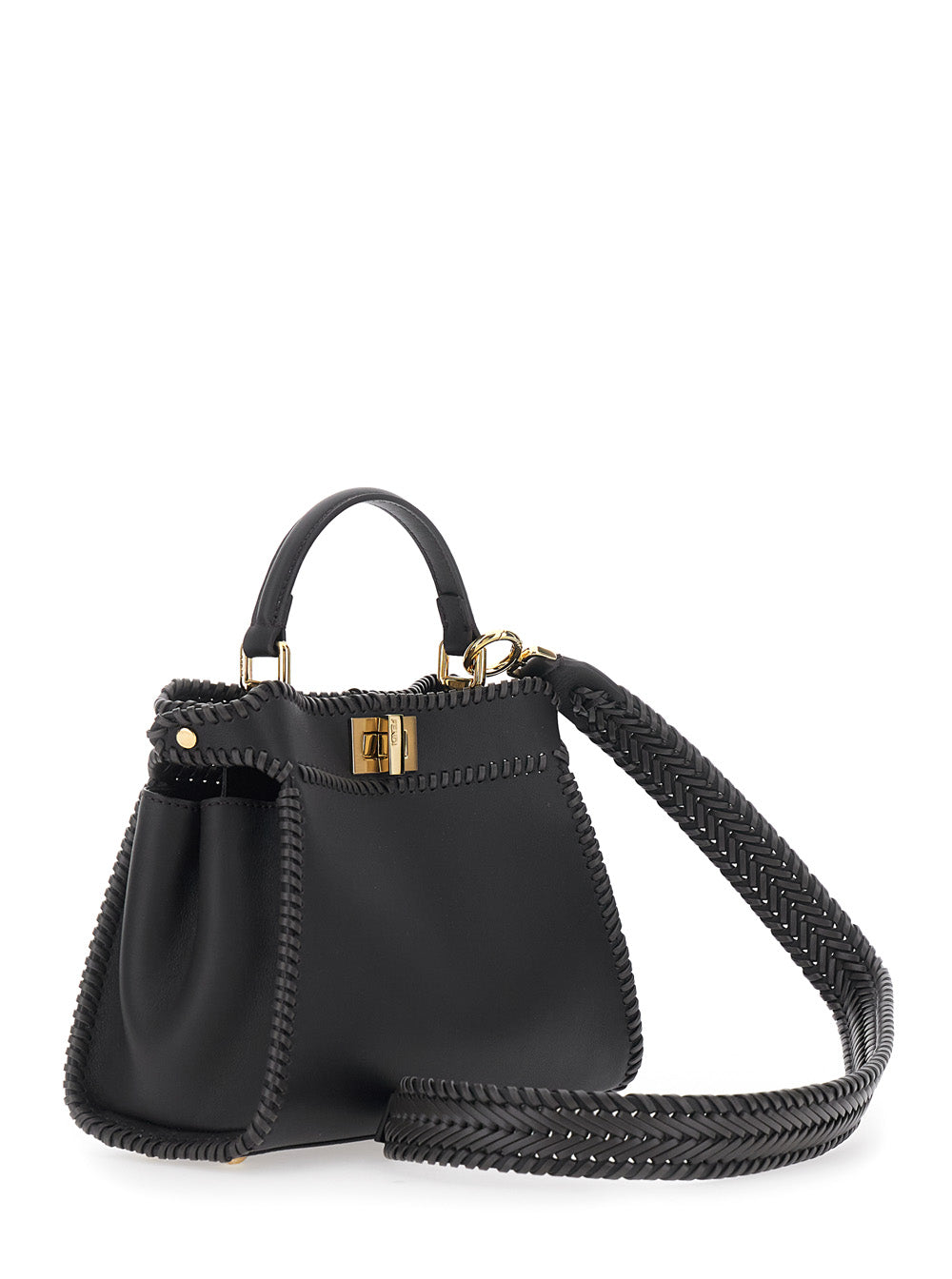 Fendi Women 'Mini Peekaboo' Black Handbag With Twist Lock In Leather Woman FENDI