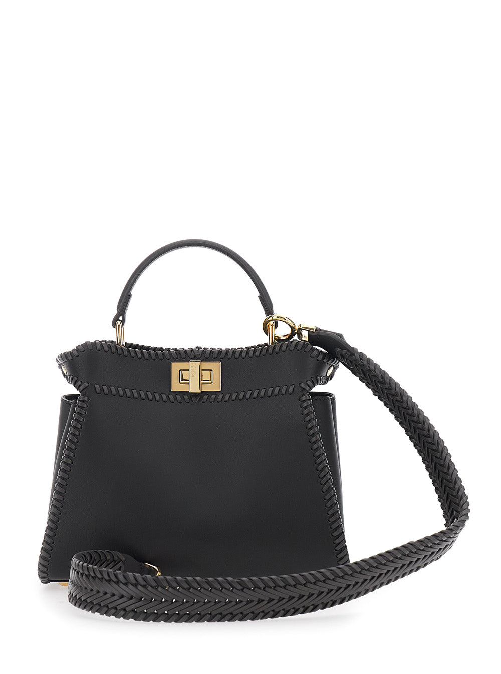 Fendi Women 'Mini Peekaboo' Black Handbag With Twist Lock In Leather Woman FENDI