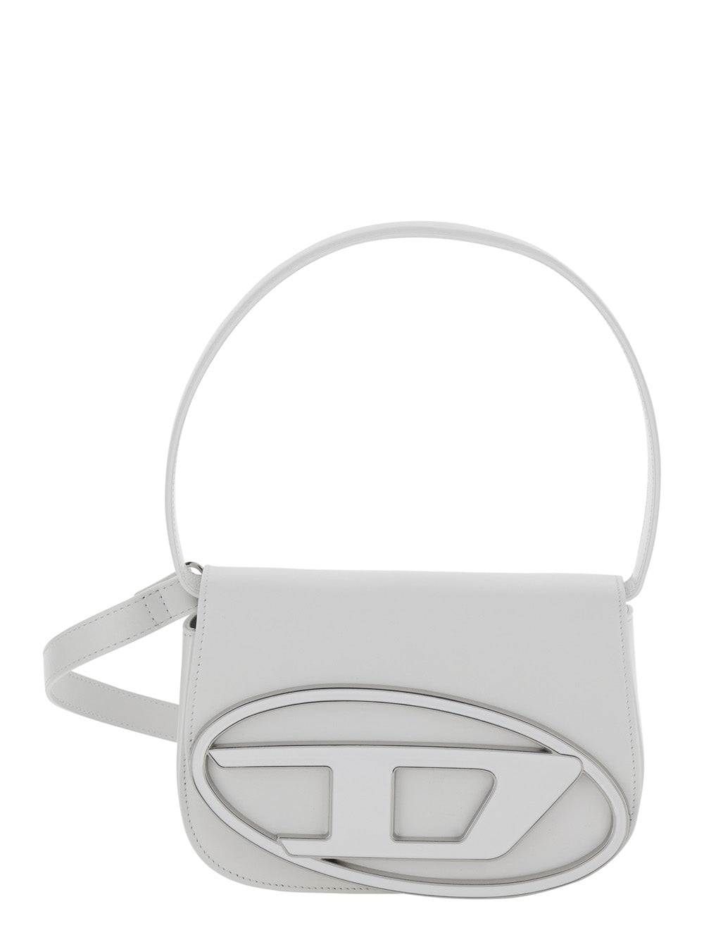 Diesel Women '1Dr' White Shoulder Bag With Oval D Patch In Leather Woman DIESEL