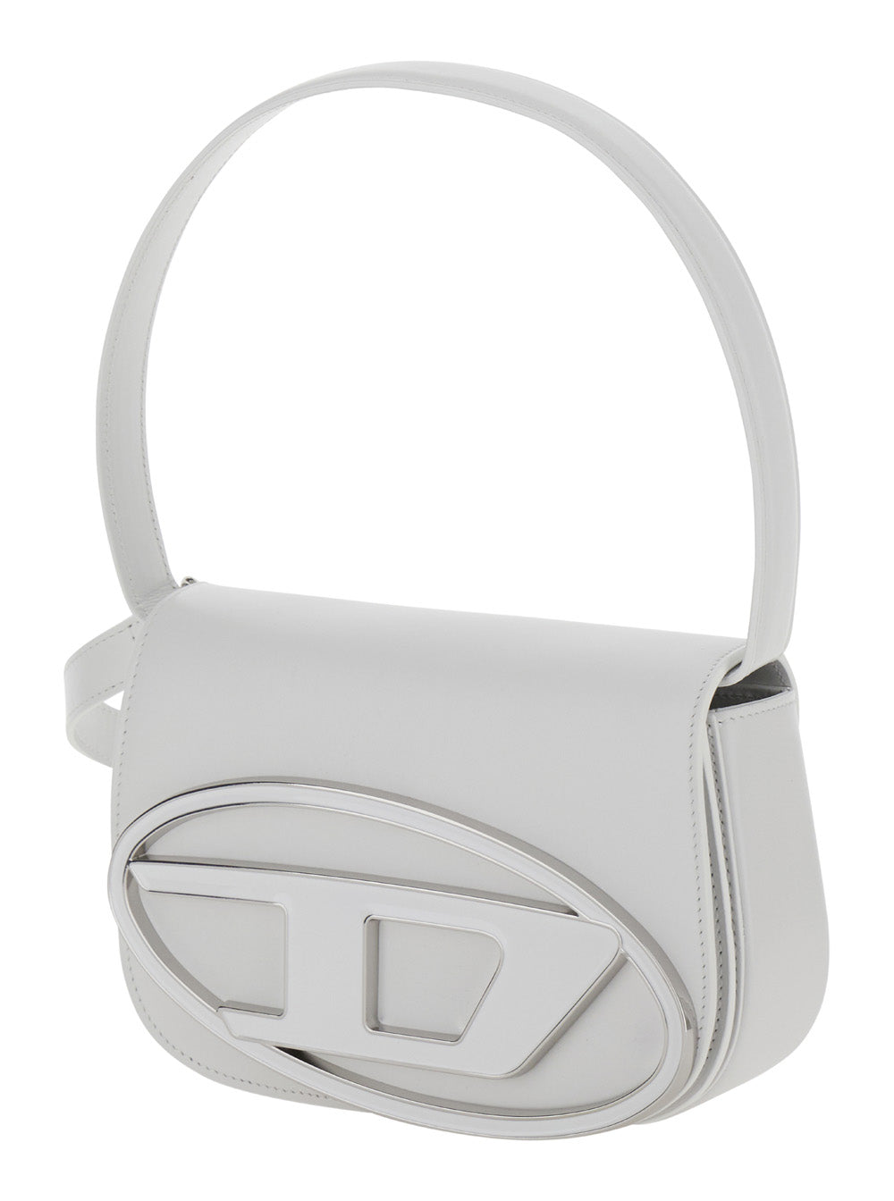 Diesel Women '1Dr' White Shoulder Bag With Oval D Patch In Leather Woman DIESEL