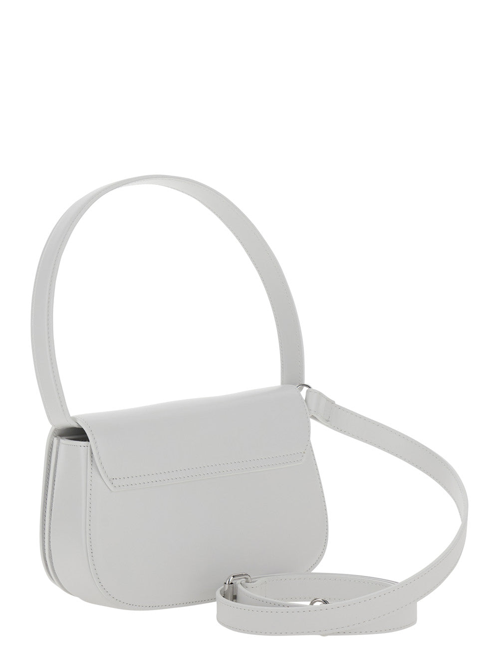 Diesel Women '1Dr' White Shoulder Bag With Oval D Patch In Leather Woman DIESEL