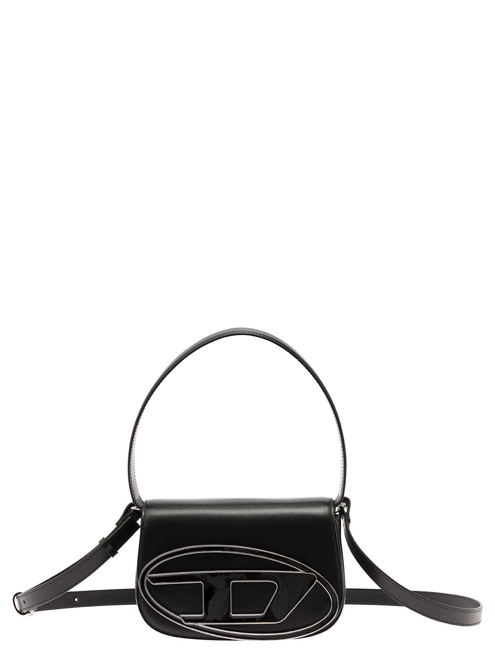 Diesel Women '1Dr' Black Shoulder Bag With Oval D Patch In Leather Woman DIESEL