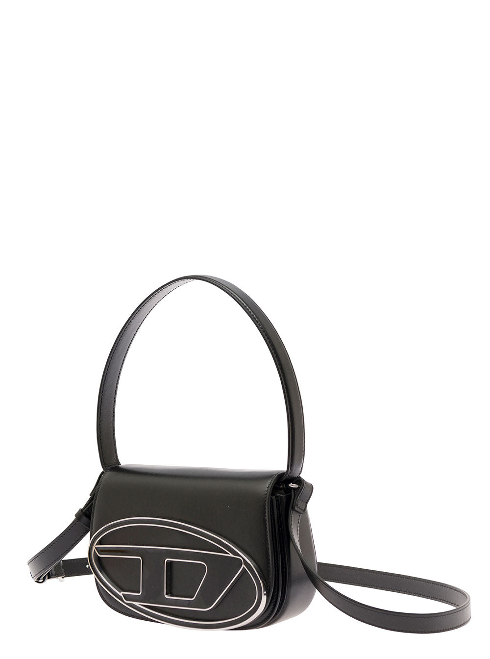 Diesel Women '1Dr' Black Shoulder Bag With Oval D Patch In Leather Woman DIESEL