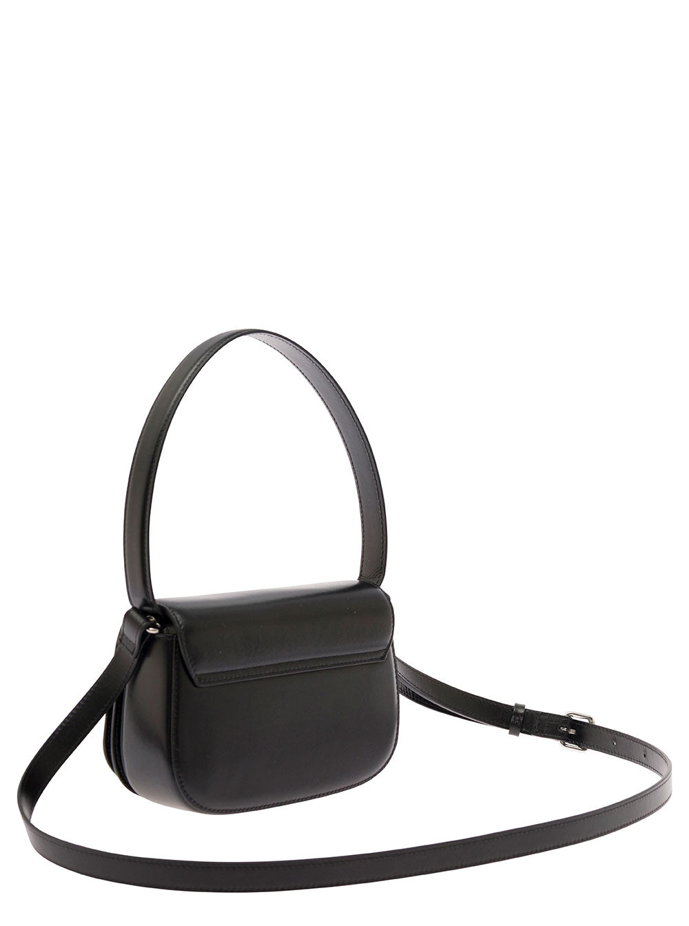 Diesel Women '1Dr' Black Shoulder Bag With Oval D Patch In Leather Woman DIESEL