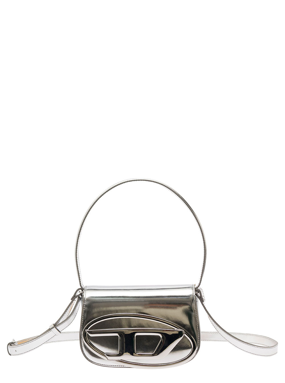 Diesel Women '1Dr' Silver-Tone Shoulder Bag With Oval D Patch In Lamintaed Leather Woman DIESEL