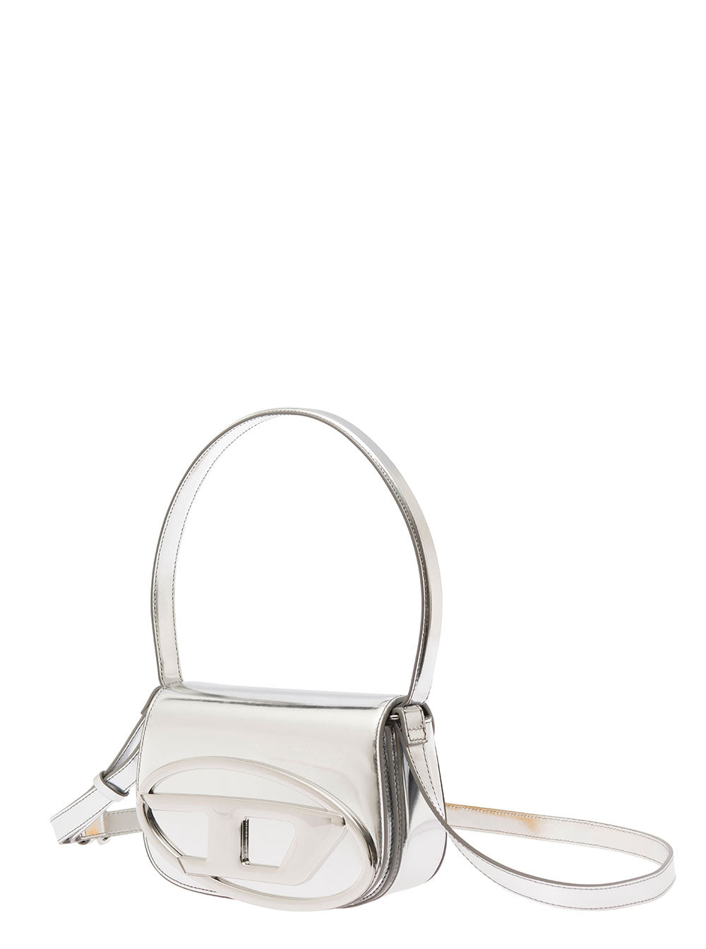 Diesel Women '1Dr' Silver-Tone Shoulder Bag With Oval D Patch In Lamintaed Leather Woman DIESEL