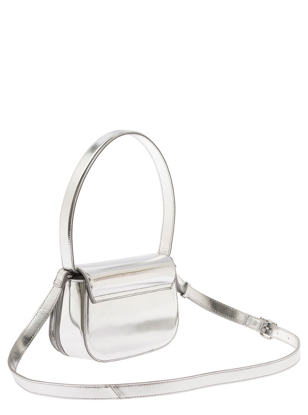 Diesel Women '1Dr' Silver-Tone Shoulder Bag With Oval D Patch In Lamintaed Leather Woman DIESEL