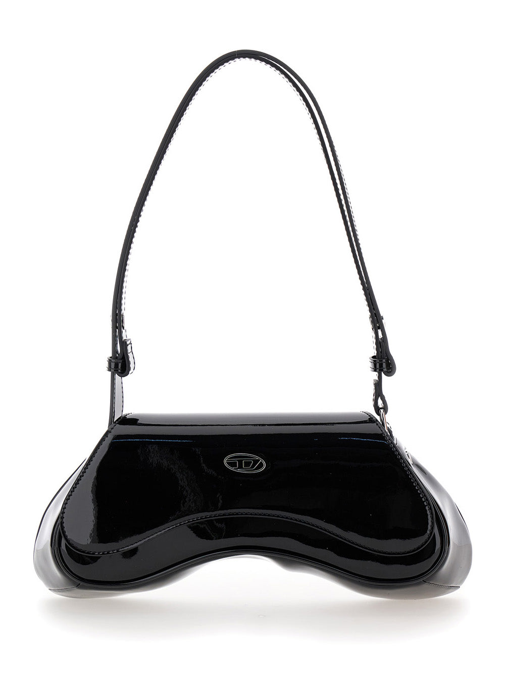 Diesel Women 'Play' Black Shoulder Bag With Logo Plate In Tech Fabric Woman DIESEL