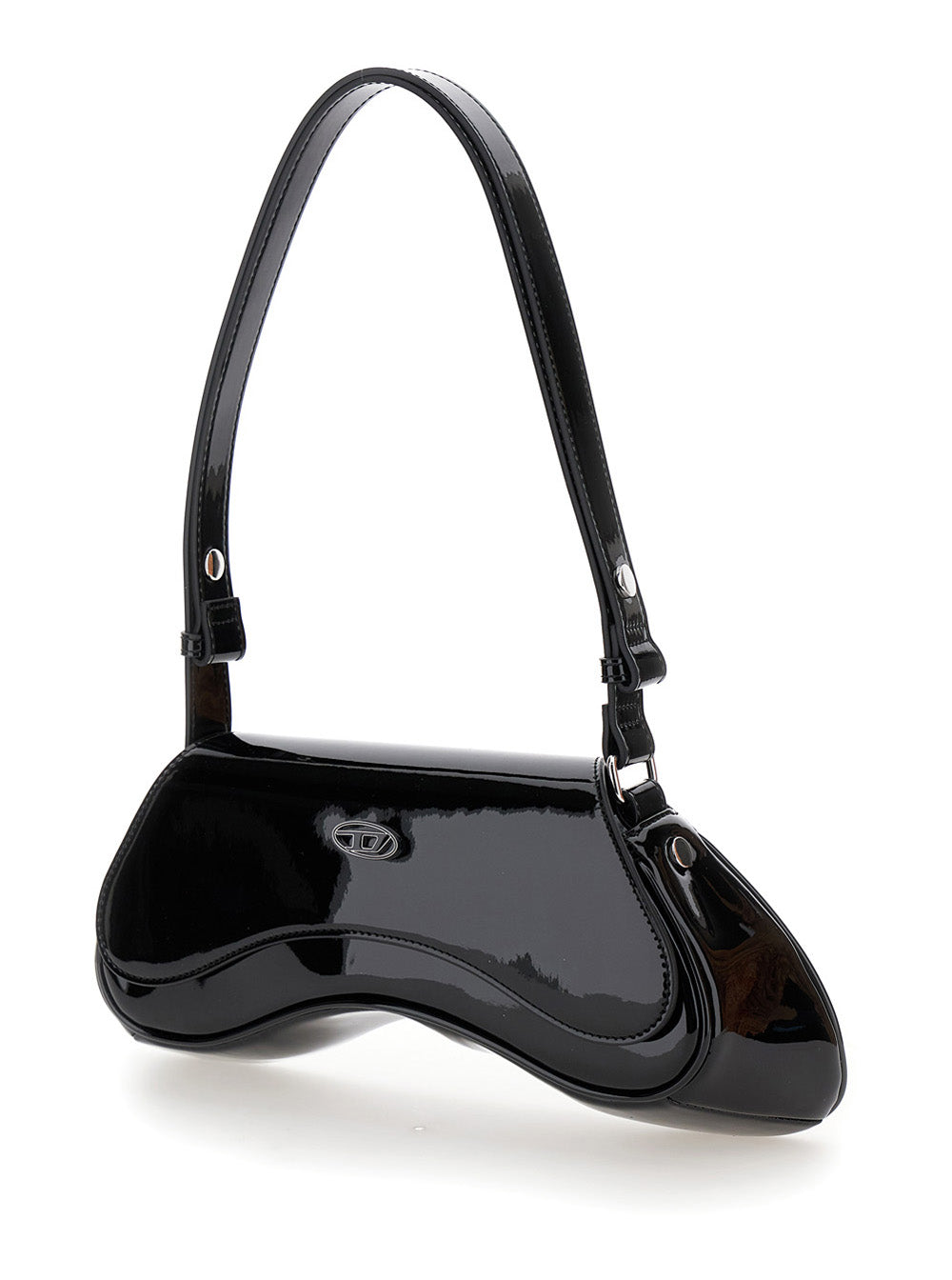 Diesel Women 'Play' Black Shoulder Bag With Logo Plate In Tech Fabric Woman DIESEL