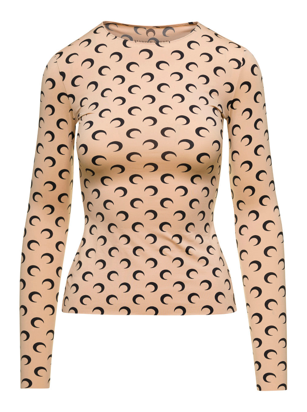 Marine Serre Women T-Shirt "Crescent Moon" Beige With All-Over Print In Tech Fabric Stretch Women MARINE SERRE