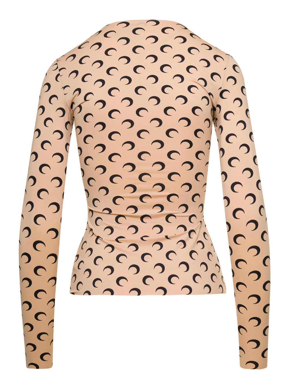 Marine Serre Women T-Shirt "Crescent Moon" Beige With All-Over Print In Tech Fabric Stretch Women MARINE SERRE
