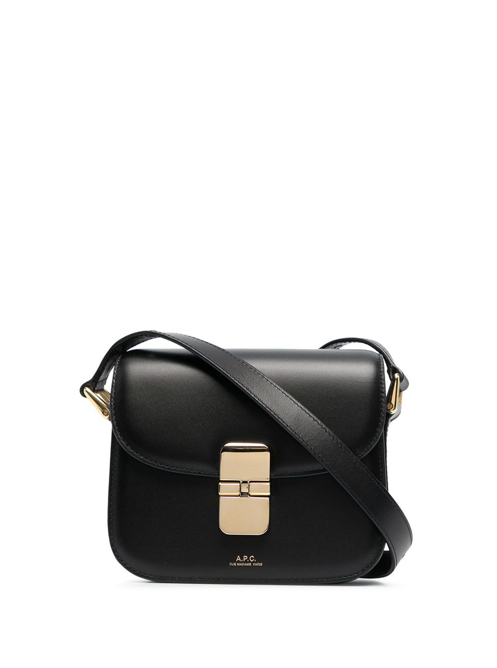 A.P.C. Women 'Grace' Black Mini Crossbody Bag With Adjustable Shoulder Strap And Embossed Logo Lettering On The Front In Leather Woman A.P.C.