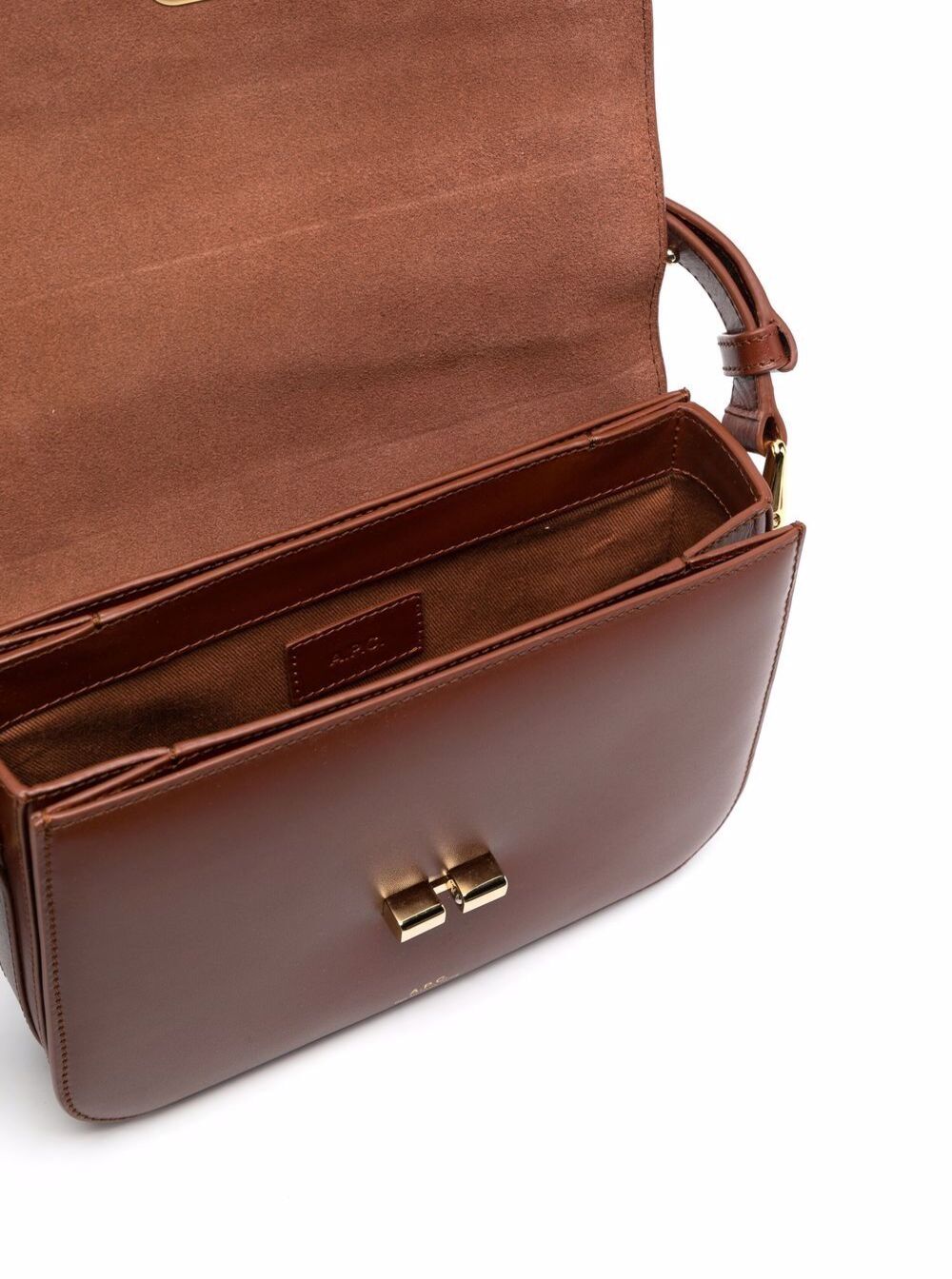 A.P.C. Women 'Grance' Brown Small Crossbody Bag Wirh Embossed Logo Lettering On The Front And Adjustable Shoulder Strap In Leather Woman A.P.C.