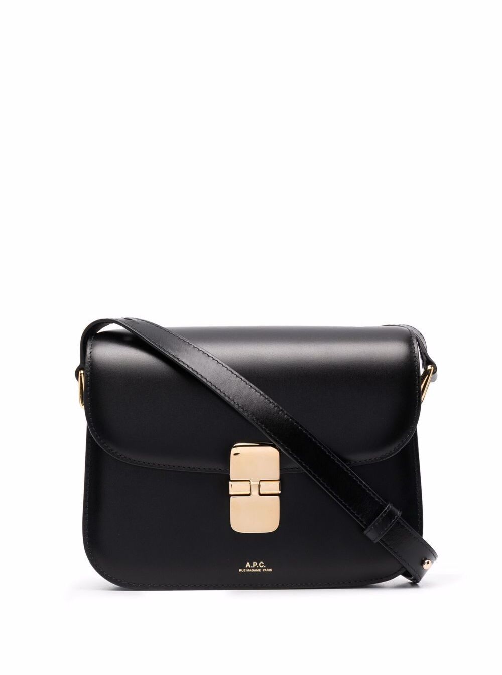 A.P.C. Women 'Grance' Black Small Crossbody Bag Wirh Embossed Logo Lettering On The Front And Adjustable Shoulder Strap In Leather Woman A.P.C.