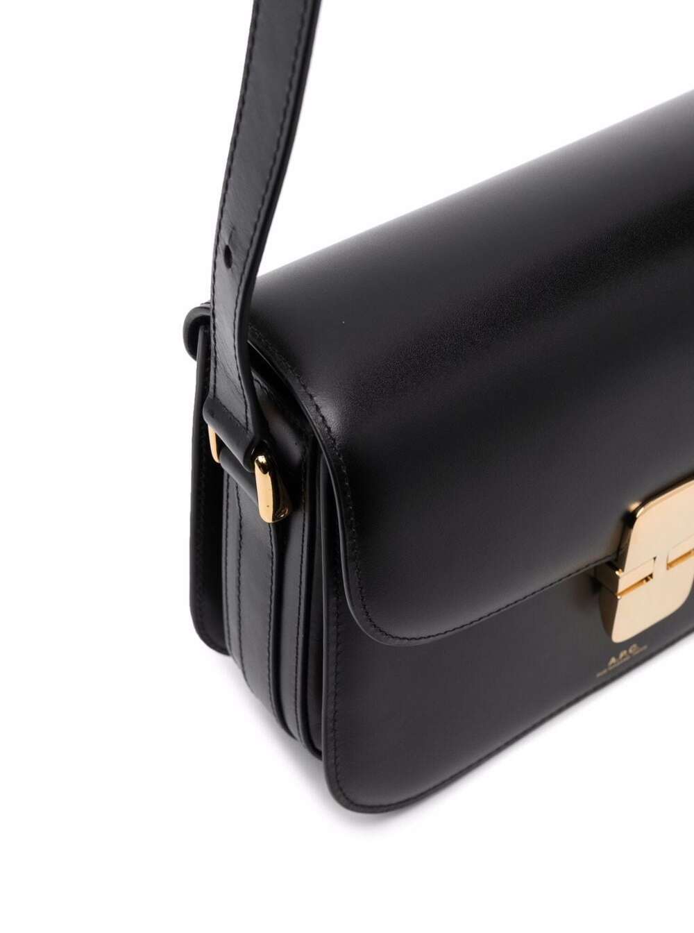 A.P.C. Women 'Grance' Black Small Crossbody Bag Wirh Embossed Logo Lettering On The Front And Adjustable Shoulder Strap In Leather Woman A.P.C.