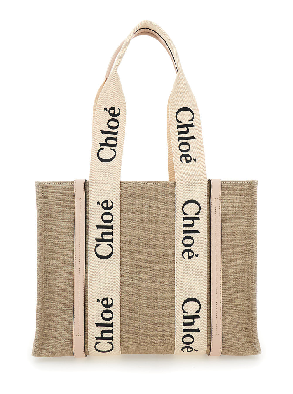 Chloé Women Handbag 'Medium Woody' With Logo In Linen Canvas Beige Woman CHLOE