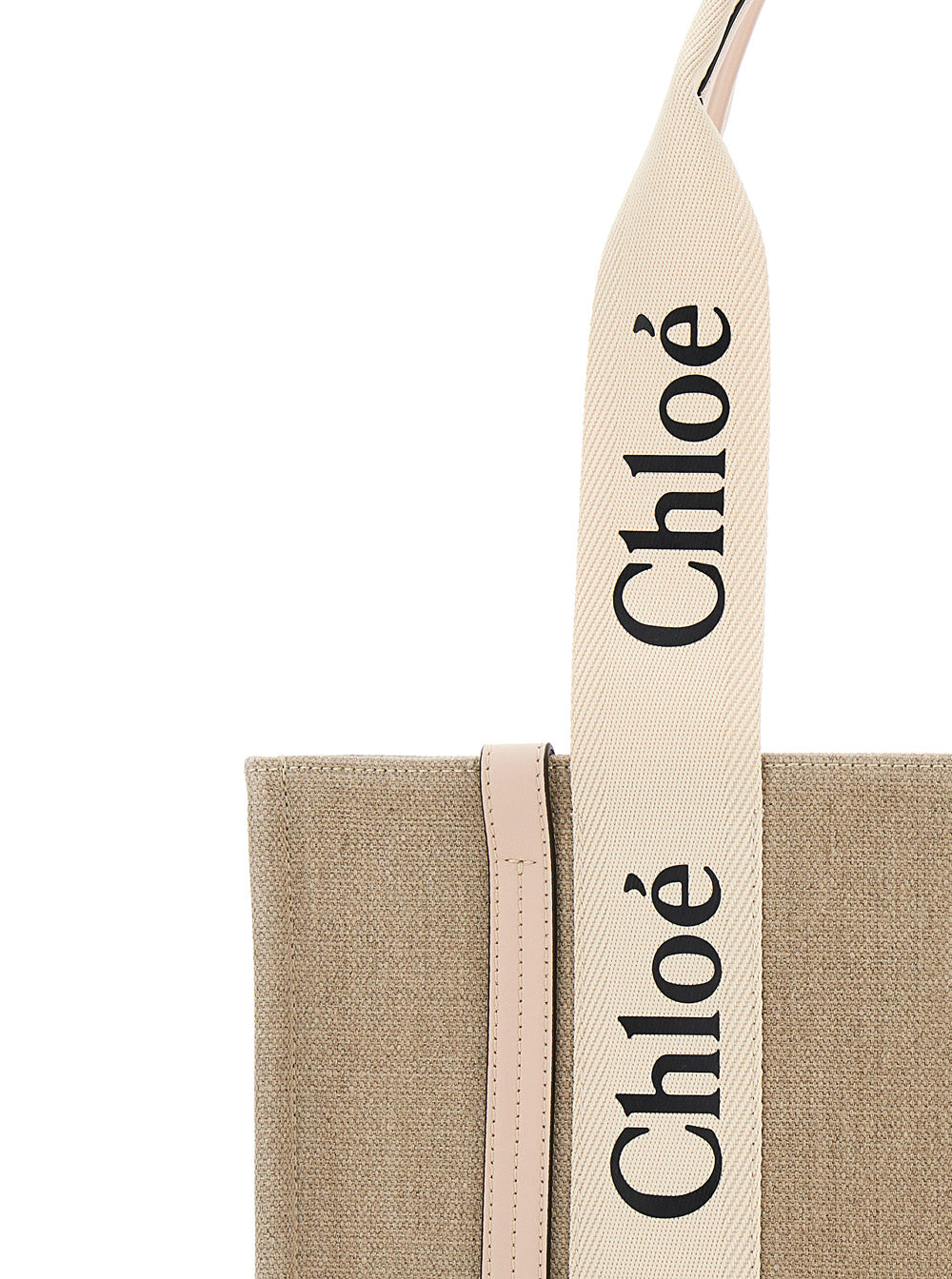 Chloé Women Handbag 'Medium Woody' With Logo In Linen Canvas Beige Woman CHLOE