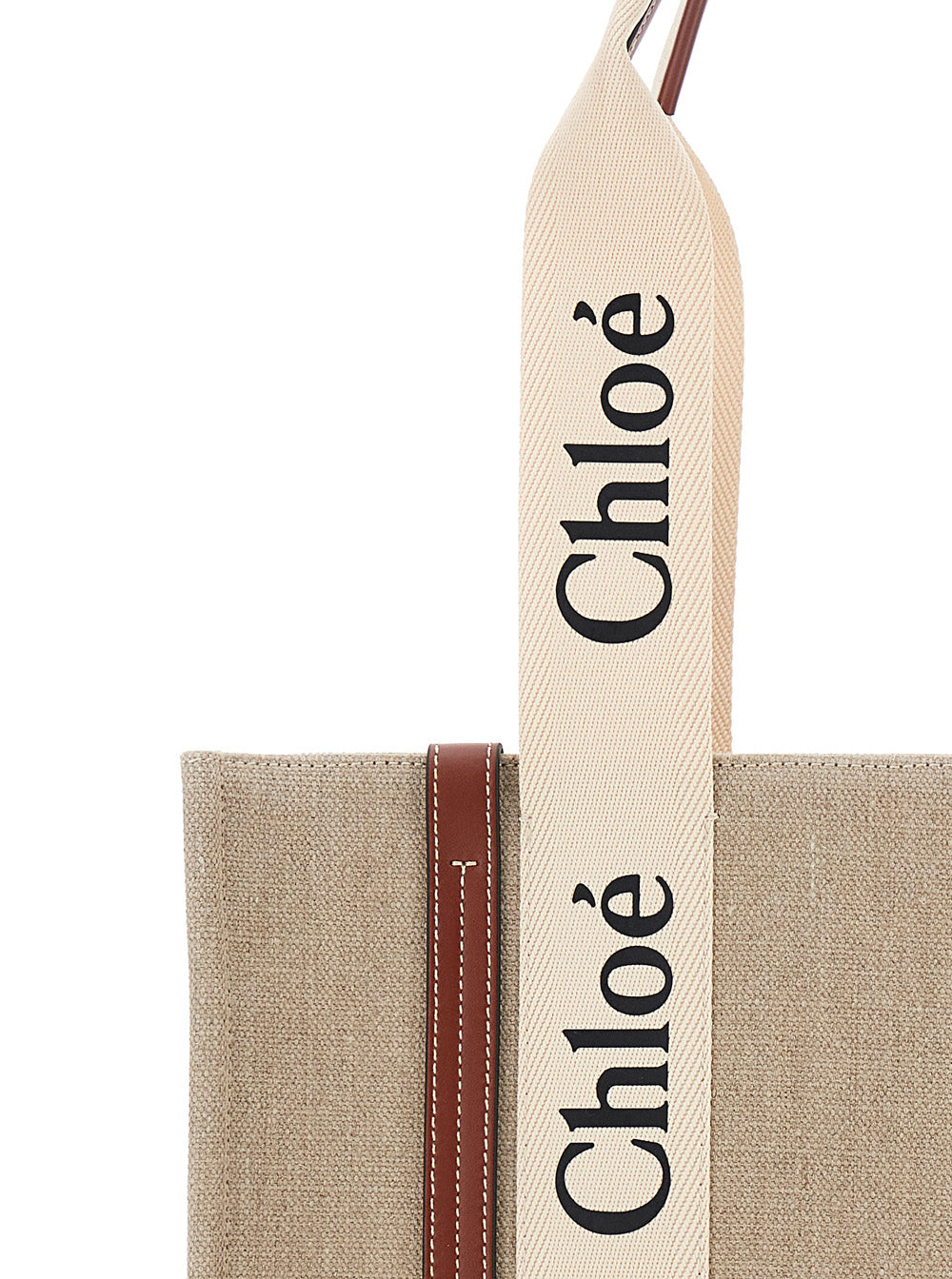 Chloé Women Handbag 'Woody' Medium With Logo Lettering On The Front In Beige Linen For Women CHLOE